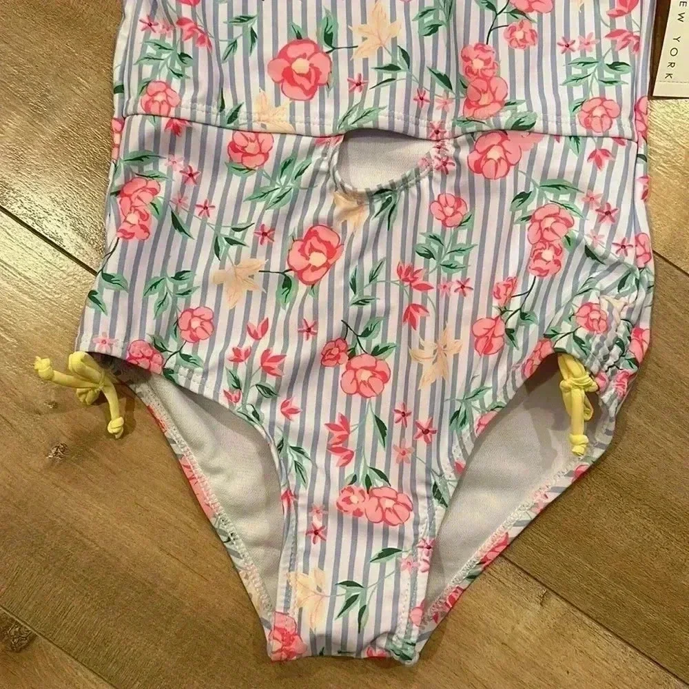 4/$25 NWT Nicole Miller One Piece Floral Striped Pom Pom Swim Suit Girls M (10)
